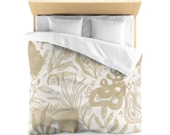Modern Minimalist Floral Pattern Neutral Microfiber Duvet Cover for Bedroom Bedding Twin Twin XL Queen King Duvet
