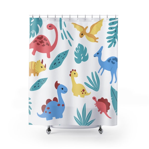 Colorful Dinosaur Adventure Shower Curtain for Kids' Bathroom