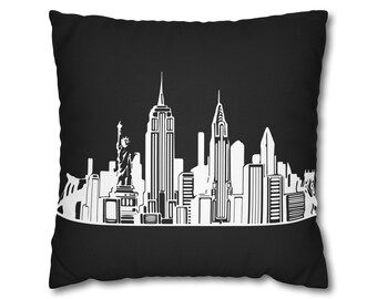 Moderne minimalistische New York City Skyline quadratischer Kissenbezug aus gesponnenem Polyester Kissenbezug für Wohnzimmer oder Schlafzimmer