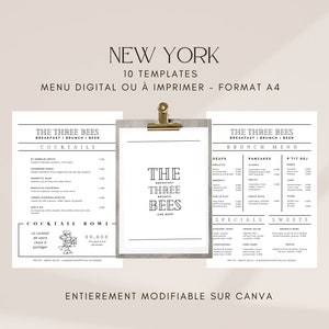 PLANTILLA DE NUEVA YORK - Plantilla de menú de restaurante imprimible | Plantilla de tarjeta de barra | Descarga instantánea: 100% editable en canva