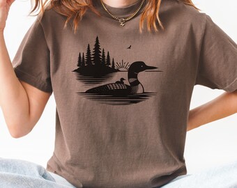 Comfort Colors Loon Lover Shirt, Gift for Birder Bird Watcher, Minnesota Lake Lover, Lake Cabin Vacation Weekend Camping Nature Shirt Gift