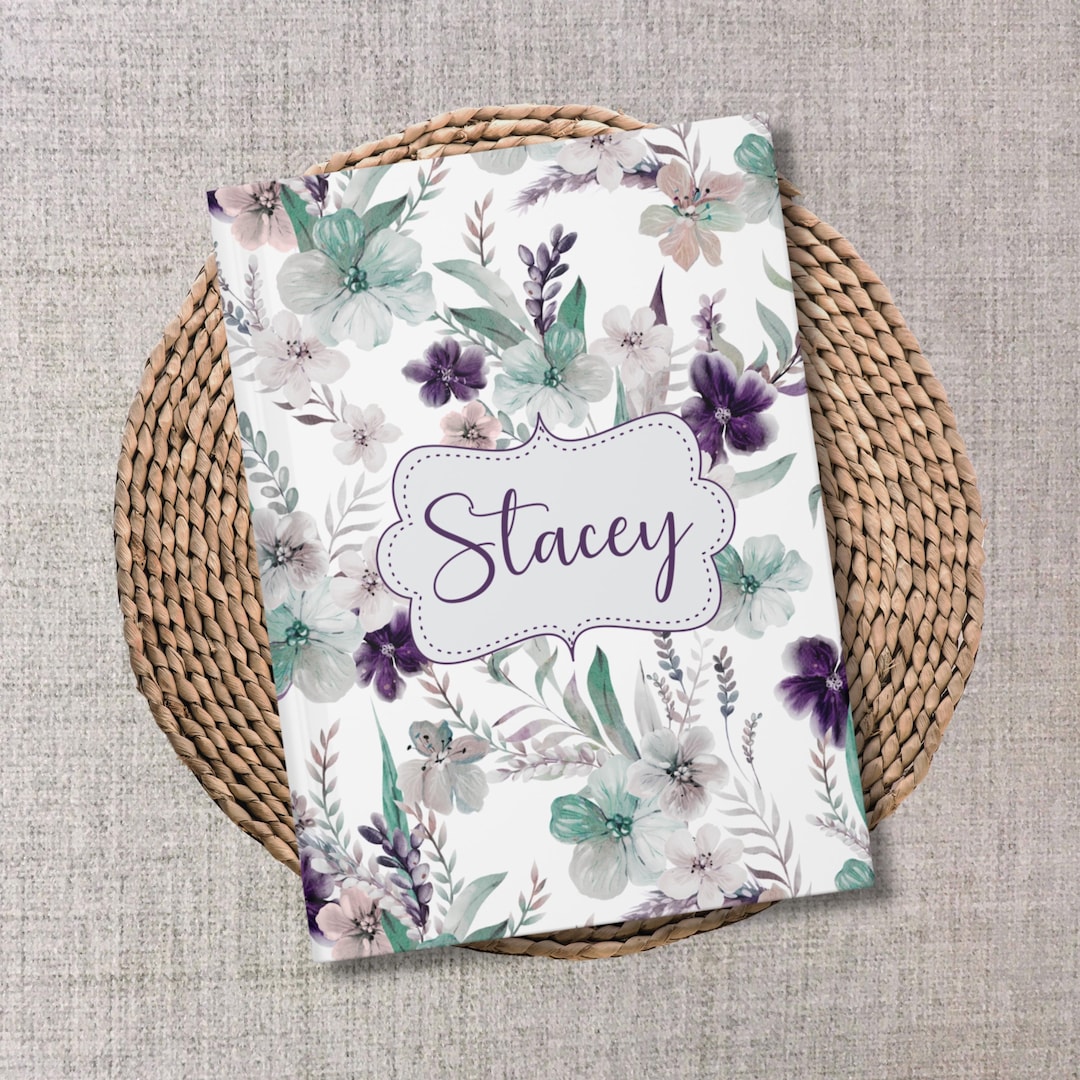 Custom Name Journal, Hard Cover Matte Finish, Floral Notebook ...