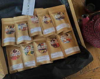 Coffret Découverte de Thés et Infusions – 10 Échantillons de 20g | Cadeau Gourmand Thé | Idée Cadeau anniversaire Noël