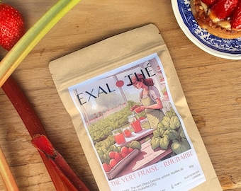 Strawberry-Rhubarb Green Tea - Loose Leaf Tea | Fruity Flavor, 50g/90g | Exalted Ideal Gift