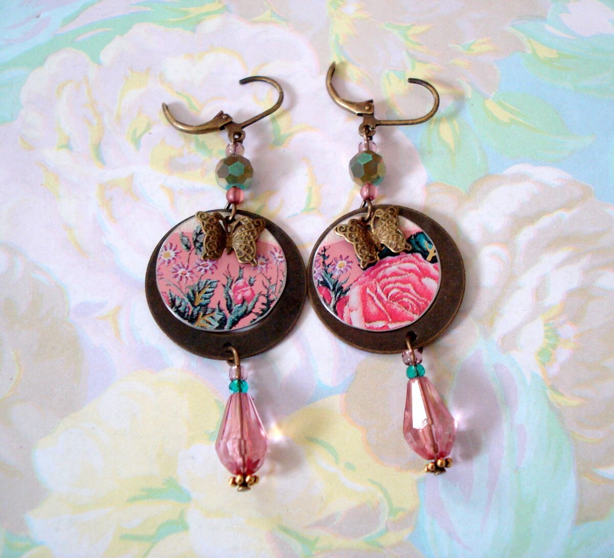 Estaño inglés floral y círculos de bronce con mariposas Etsy España