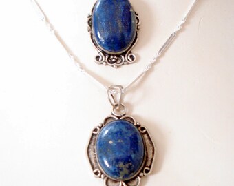 Vintage Oval Sodalite Pendants, Detailed Bezel Settings, Modern Intricate Silver Plated Chains, Clasps, Pendant Necklaces, Your Choice