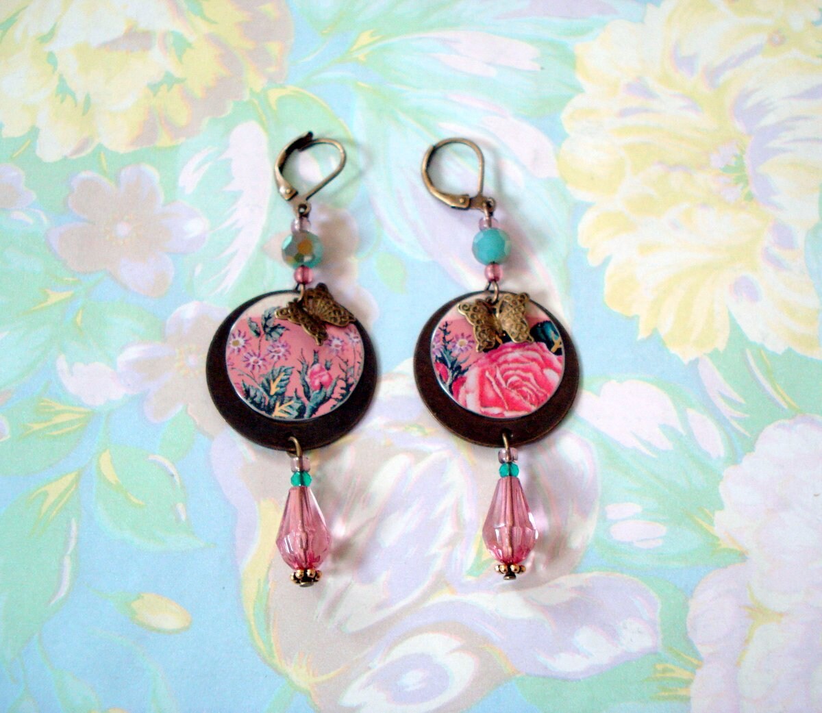 Estaño inglés floral y círculos de bronce con mariposas Etsy España