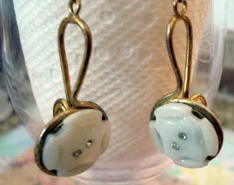 Repurposed Vintage Goldtone Metal Earrings with Vintage Shell Buttons