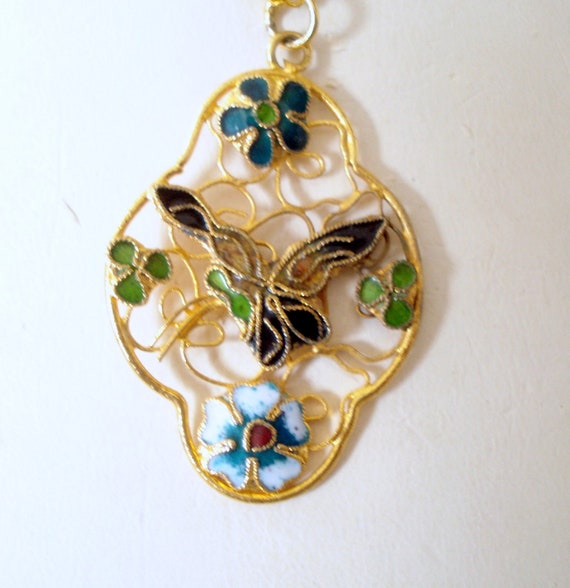 Vintage Enamel Colorful Floral Pendant, Open Work,