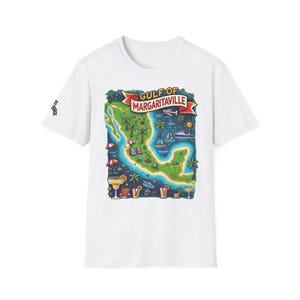 Camiseta unisex estilo suave de Trump con el Golfo de Margaritaville, mapa de México con palmeras y barcos, camiseta divertida, camiseta con humor político