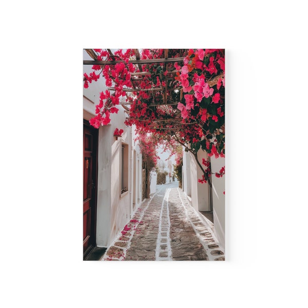 Lead the Way Print - Greek Alleyway Cobblestones - Pink Flowers Trellis