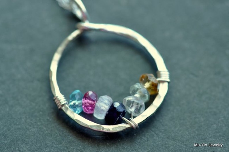 personalized Grandmothers necklace Mothers birthstone necklace CIRCLE OF LOVE customized natural gemstones 7 stones sterling silver