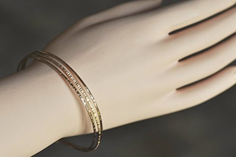 set of 3-3 textures 14k gold filled hammered skinny Stacking Bangles
