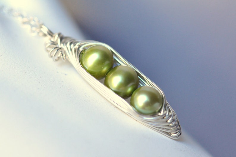 Pea Pod necklace THREE peas in a pod necklace mothers Etsy