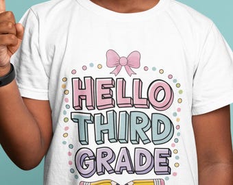 Hello Third Grade funny back to school png,3rd grade teacher png, funny back to school girls, Girly Pink 3rd Grade School PNG Back to School