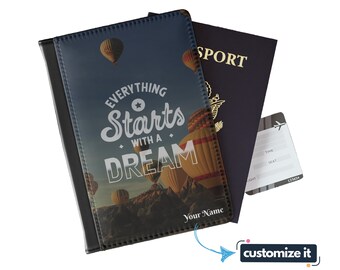 Everything Starts With A Dream - Personalized Passport Cover with Custom Name, Gift for Traveler, Passport Wallet, Customize Passport Holder