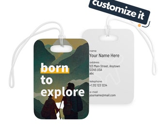 Personalized Luggage Tag, "Born to Explore" Custom Luggage Tags, ID Name Tag, Gift for Travelers, Custom Luggage Name Tag, Funny Luggage Tag