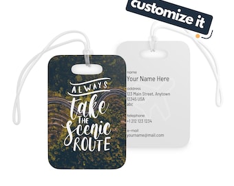 Personalized Luggage Tag, "Scenic Route" Custom Luggage Tags, ID Name Tag, Gift for Travelers, Custom Luggage Tag, Funny Luggage Tag