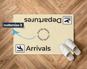 Departures Arrivals Welcome Doormat, Outdoor Microfiber Mat, Gift for Traveler, Traveler Design Microfiber Welcome Mat, Welcome Home Rug