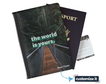 The World is Yours - Personalized Passport Cover with Custom Name, Gift for Travelers, Custom Passport Wallet, Customize Passport Holder