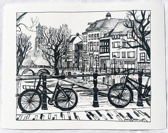 Utrecht Canal with Bicycles: Giclée print