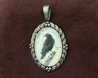 Crow pendant - natural history illustration jewelry