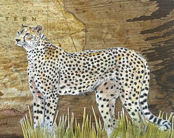 Cheetah fine art painting/collage