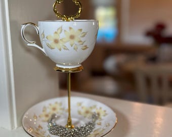 Vintage Staffordshire Bone China Teacup and Saucer Trinket Dish - LILIBET