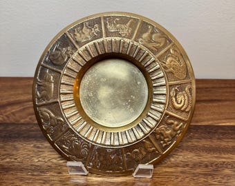Vintage Brass Chinese Zodiac Ashtray / Trinket Dish Catchall