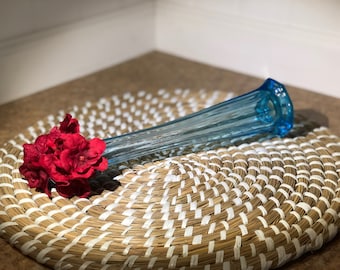 Vintage Ice Blue Ribbed Glass Swung Vase - Fenton ?  LE Smith?
