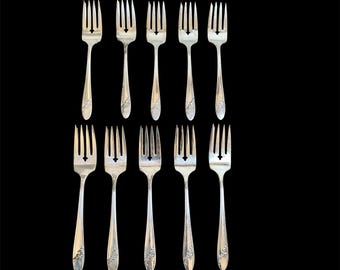 Vintage Oneida Fisch- / Fleischgabeln Community Tudor Queen Bess II Silberplatte 10