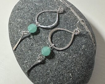 Hand Formed Hammered Sterling Silver and Chalcedony Earrings - SWING SWING