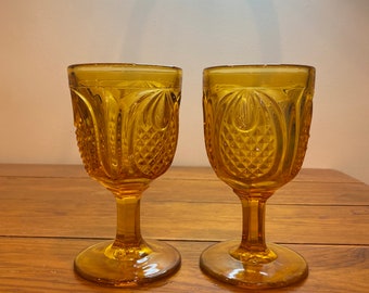 VINTAGE Fenton Colonial Pineapple Amber Glass Goblets