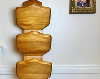 Vintage Honey Pine Mail & Key Caddy for Wall Wood In Box Cottagecore Kamenstein