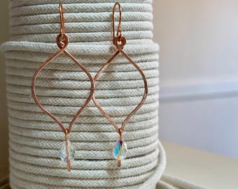 Hammered Copper and Crystal Bead Earrings - PHEBE