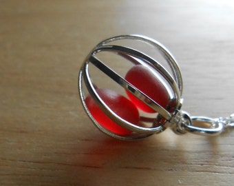 Faux Sea Glass Necklace - Love Birds Cage Locket Jewelry