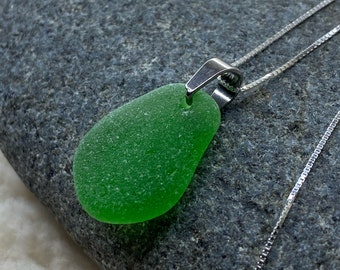 Genuine Sea Glass Jewelry - Orchard Green Beach Glass Necklace