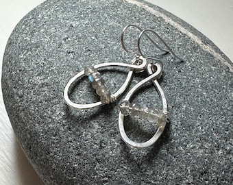 Hand Formed Hammered Sterling Silver and Labradorite Earrings - PLUMERIA