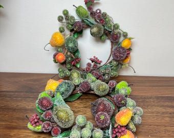 Vintage Set of Two Sugar Fruit Holiday Candle Rings 8" Cottage Core Grandma
