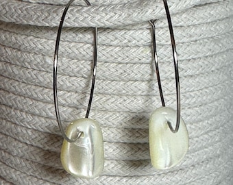 Mother of Pearl and Stainless Steel Hoop Earrings - LOLA
