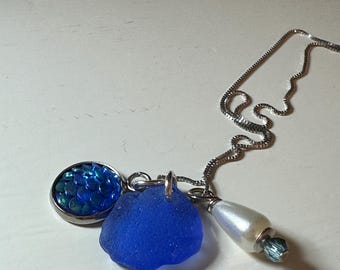 Sea Glass Cluster Necklace - Recycled Jewelry - MERMAIDS ARE REAL