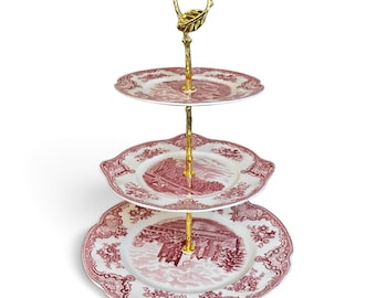 Johnson Bros Brothers England Britain Castles Pink 3 Tier Trinket Cupcake Tray