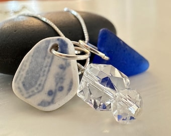 Sea Glass and Pottery Cluster Necklace - Recycled Jewelry - ENGLISH TEA