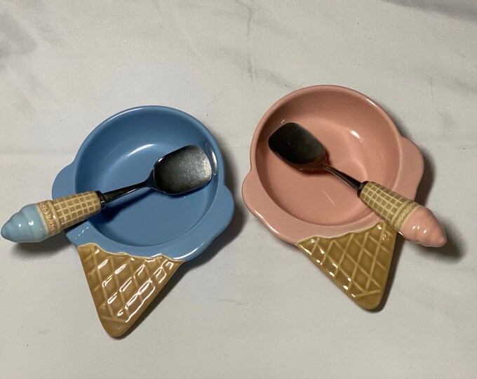 Vintage Knobler Japan Ice Cream Cone Dishes With Original Spoons Etsy