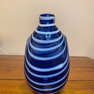 Vintage Art Glass - Blown Glass - Cobalt White Swirl Bud Vase
