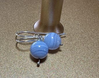 Sterling Silver and Blue Lace Agate Earrings - MAYA