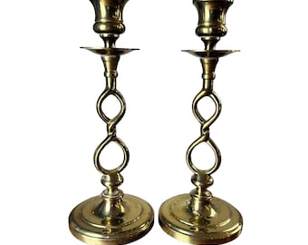 PAIR Vintage MCM Wilton Brass Twist Candlestick Holders