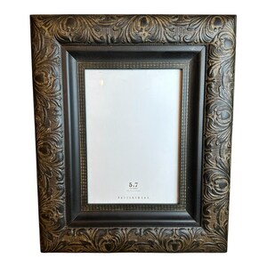 Vintage Pottery Barn Wood Frame Scroll Work Antiqued Bronze 5x7 Inner 11.5" Outer Rustic