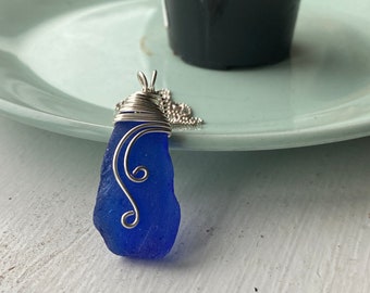 ZEPHYR - Rare Cobalt Blue Sea Glass Necklace