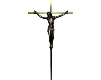 Vintage Brass Crucifix Wall Hanging Jesus Cross 10.25" Religious Catholic INRI